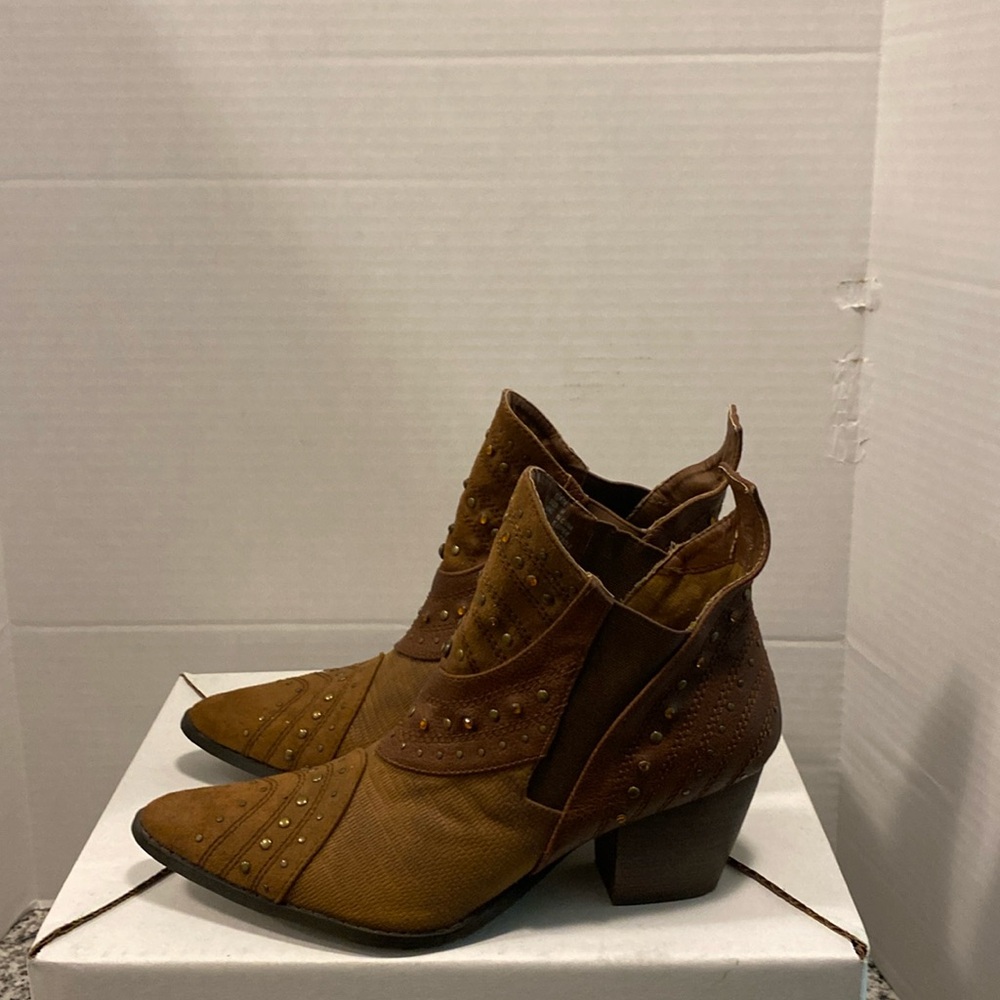 Coconuts Tan Studded Western Ankle Boots